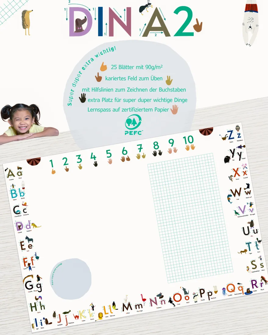 ABC Schreibtischunterlage Druckschrift zum Abreißen