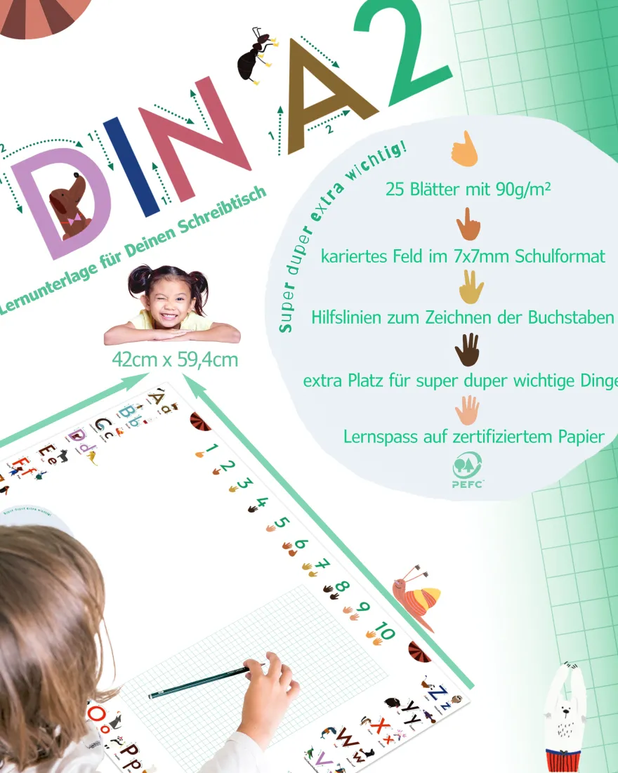 ABC Schreibtischunterlage Druckschrift zum Abreißen