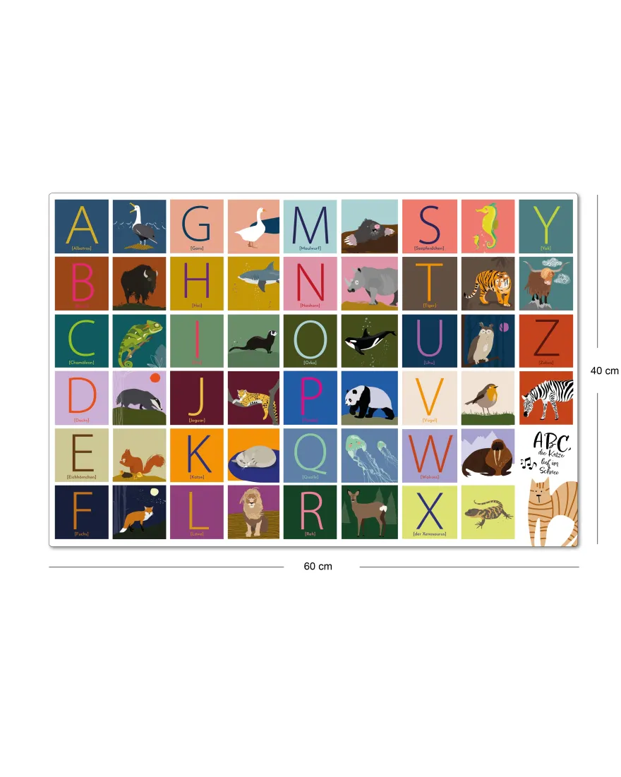 ABC Schreibtischunterlage mit passenden Tieren zu jedem Buchstaben | für Kinder | 60x40 cm