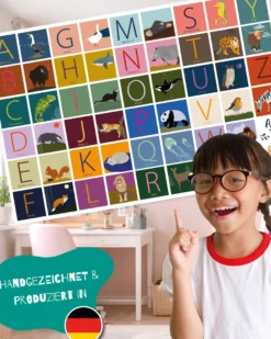 ABC Schreibtischunterlage mit passenden Tieren zu jedem Buchstaben | für Kinder | 60x40 cm