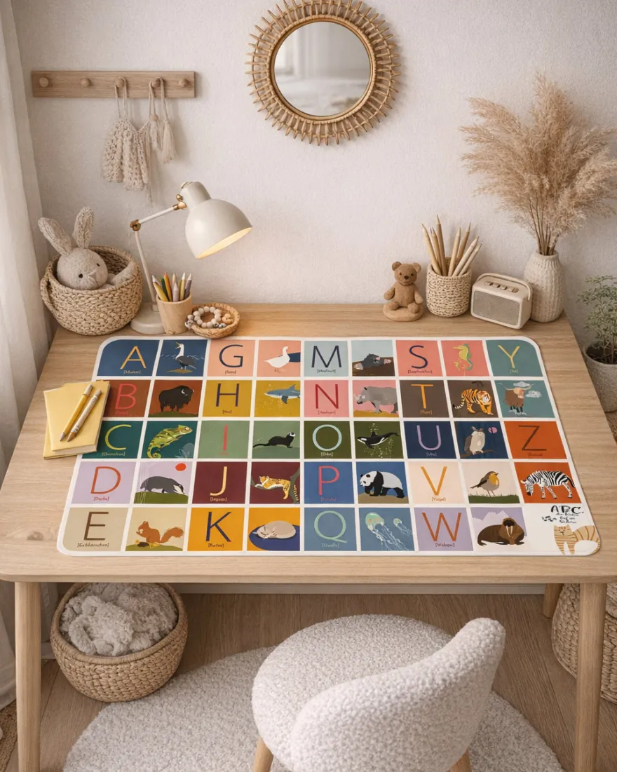 ABC Schreibtischunterlage mit passenden Tieren zu jedem Buchstaben | für Kinder | 60x40 cm