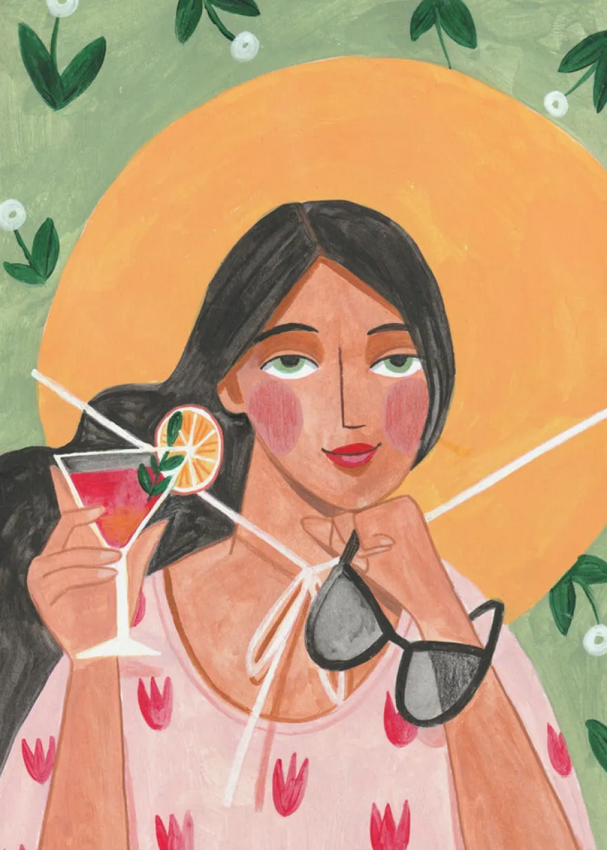Abstract Modern Bohemian Woman with Cocktail