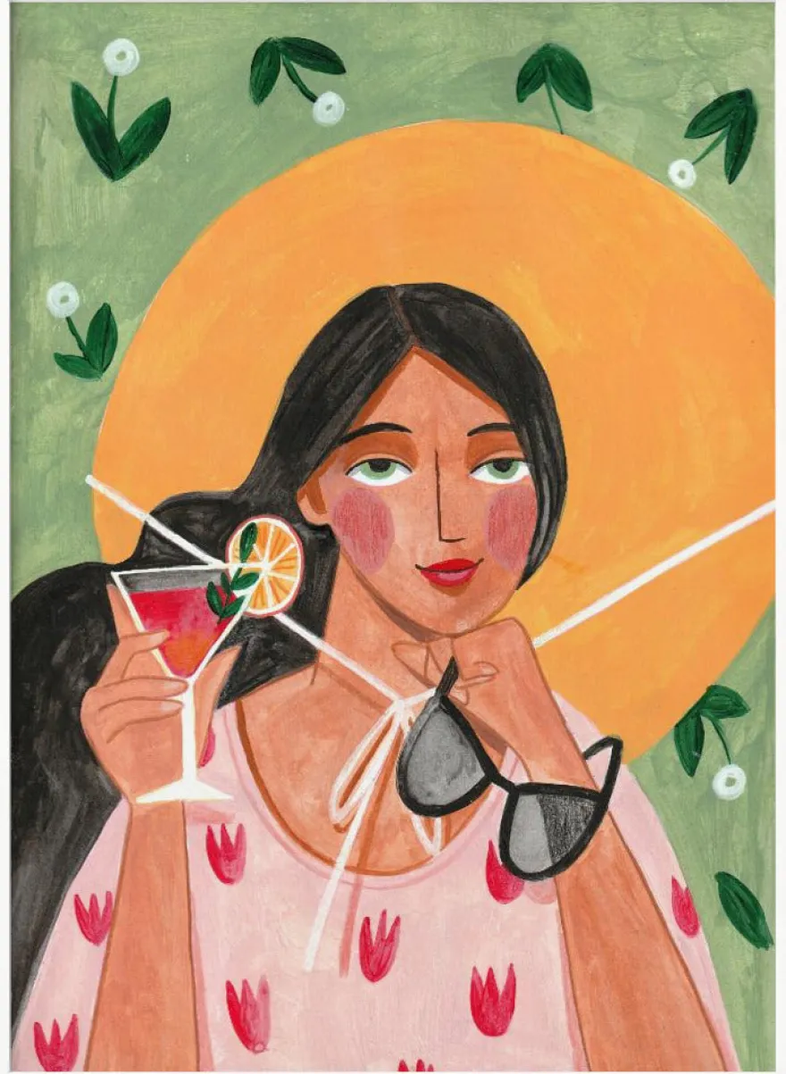 Abstract Modern Bohemian Woman with Cocktail