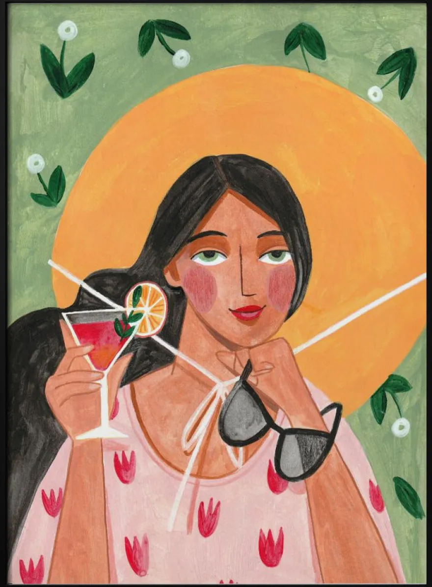 Abstract Modern Bohemian Woman with Cocktail