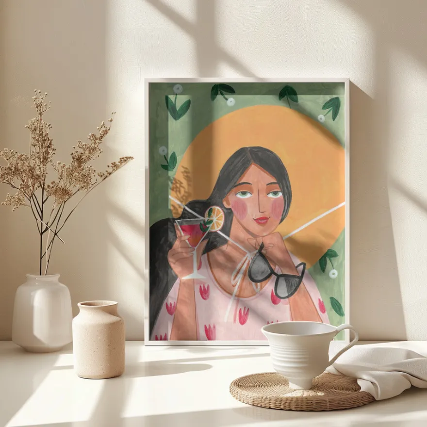 Abstract Modern Bohemian Woman with Cocktail