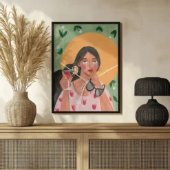 Abstract Modern Bohemian Woman with Cocktail