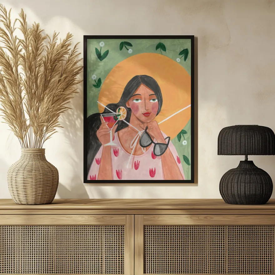 Abstract Modern Bohemian Woman with Cocktail