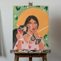Abstract Modern Bohemian Woman with Cocktail