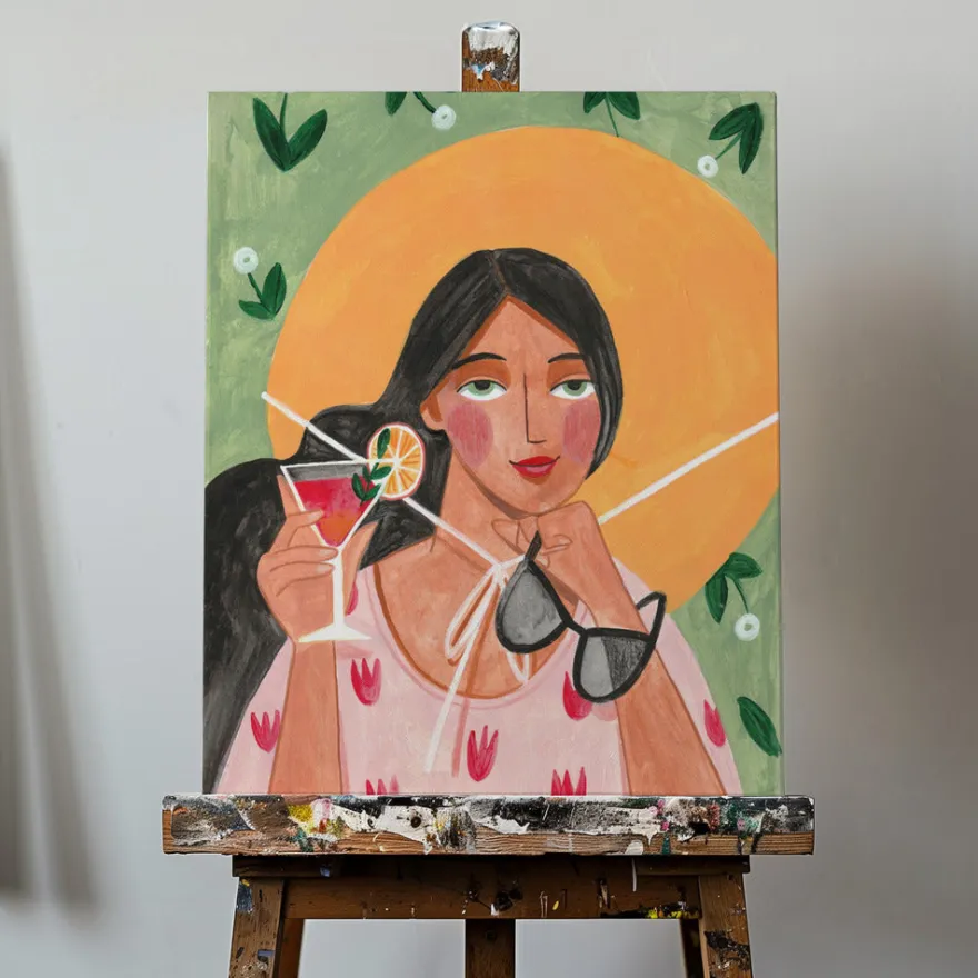 Abstract Modern Bohemian Woman with Cocktail