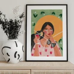 Abstract Modern Bohemian Woman with Cocktail