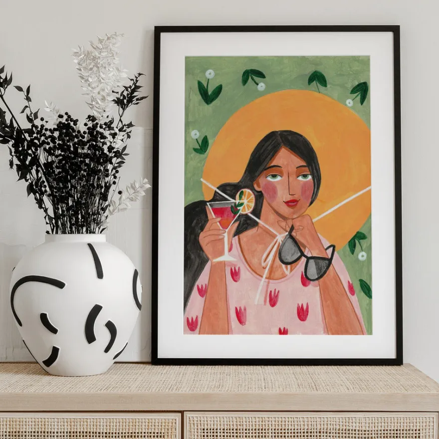 Abstract Modern Bohemian Woman with Cocktail