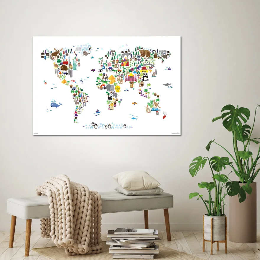 Animal Map Of The World Poster Michael Tompsett Weltkarte