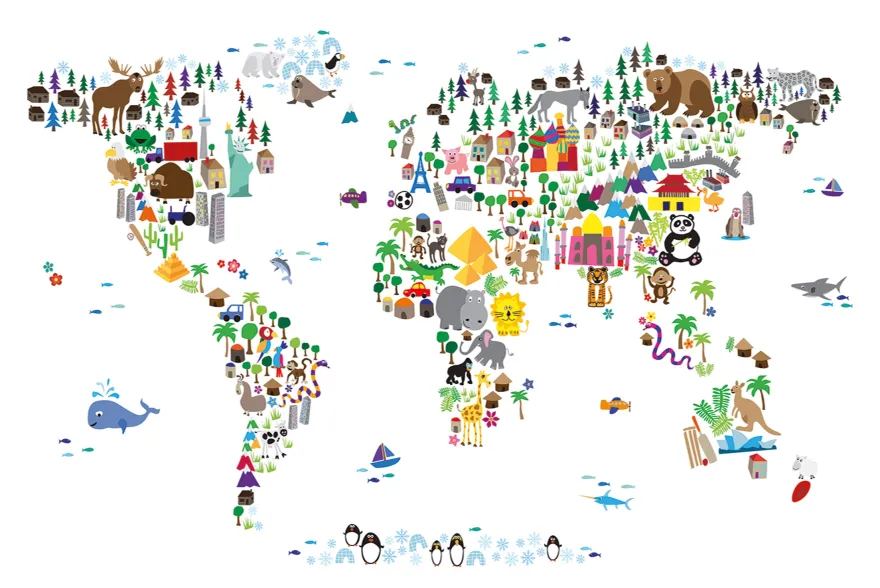 Animal Map Of The World Poster Michael Tompsett Weltkarte