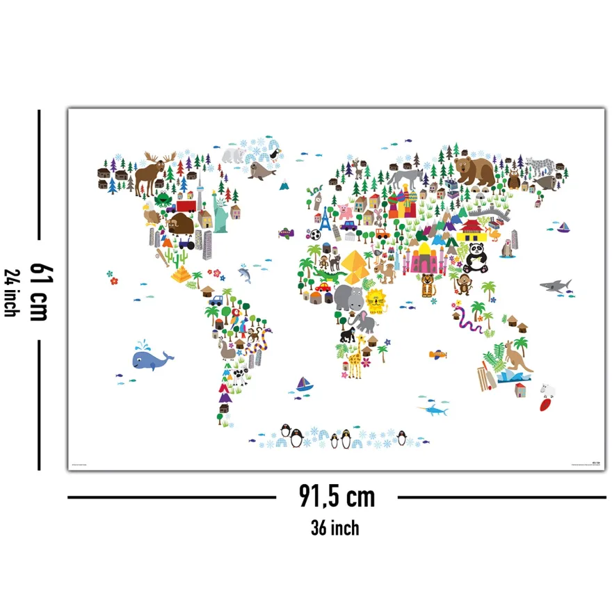 Animal Map Of The World Poster Michael Tompsett Weltkarte