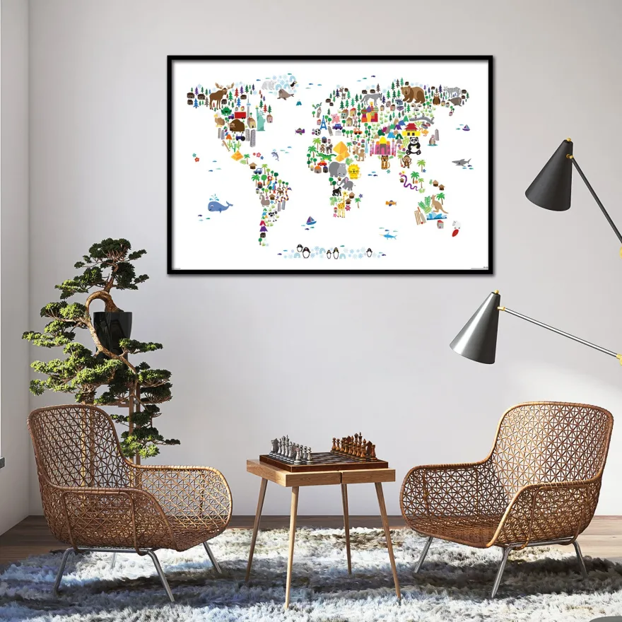 Animal Map Of The World Poster Michael Tompsett Weltkarte