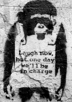 Banksy Poster Affe Laugh now, but one day we'll be in charge