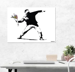 Banksy Poster Graffiti Throwing Flowers