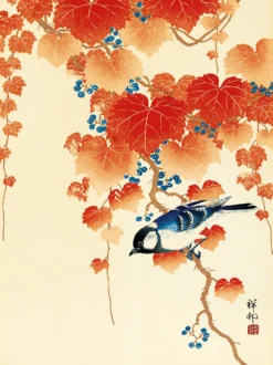 Bird and Red Ivy Kunstdruck Ohara Koson