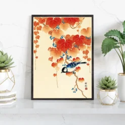 Bird and Red Ivy Kunstdruck Ohara Koson