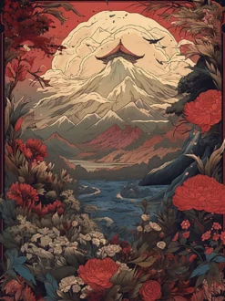 Botanical Blossom Kunstdruck Japanische Landschaft