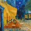 Caféterrasse am Abend Kunstdruck