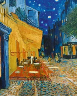Caféterrasse am Abend Kunstdruck