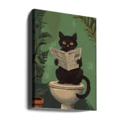 Cat Reading A Newspaper On A Toilet