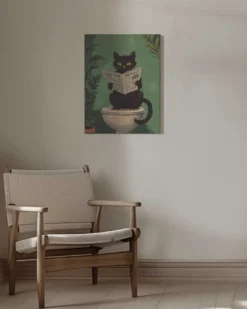 Cat Reading A Newspaper On A Toilet