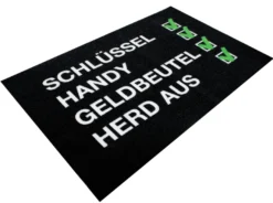 Checkliste Fußmatte Schlüssel, Handy, Geldbeutel, Herd aus