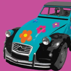 Citroën 2CV Kunstdruck Linda Wood - Flower Power II
