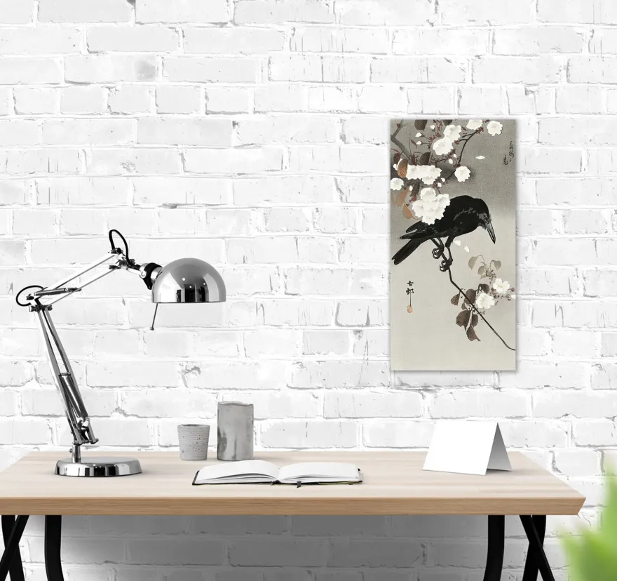 Crow And Cherry Blossom Kunstdruck | Ohara Koson | 20x40 cm