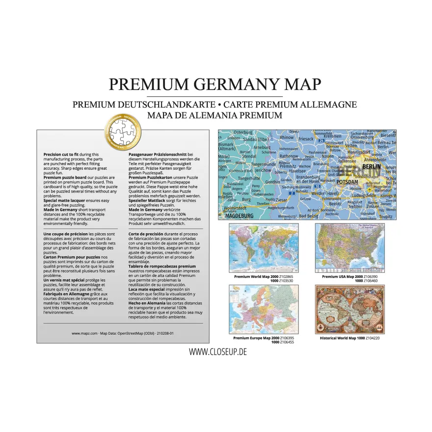 Deutschlandkarte Puzzle 2000 Teile, 68,8 x 96,6 cm