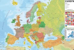 Europakarte Poster Flaggen mit spanischen Beschriftungen