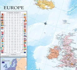 Europakarte XXL Poster Flaggen Englisch 135 x 100 cm