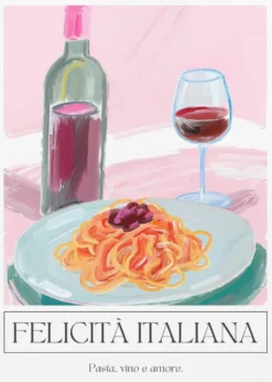 Felicitá Italiana | Pasta Vino e Amore Poster Kunstdruck in verschiedenen Größen by Ohkimiko