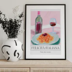 Felicitá Italiana | Pasta Vino e Amore Poster Kunstdruck in verschiedenen Größen by Ohkimiko