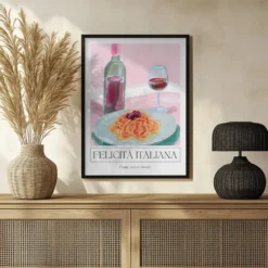 Felicitá Italiana | Pasta Vino e Amore Poster Kunstdruck in verschiedenen Größen by Ohkimiko