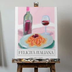 Felicitá Italiana | Pasta Vino e Amore Poster Kunstdruck in verschiedenen Größen by Ohkimiko