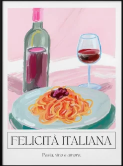 Felicitá Italiana | Pasta Vino e Amore Poster Kunstdruck in verschiedenen Größen by Ohkimiko