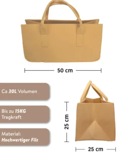 Filztasche Kaminholz Beige Tragetasche, Felt Bag