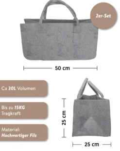 Filztasche Kaminholz 2-er Set anthrazit & hellgrau