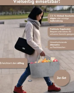 Filztasche Kaminholz 2-er Set anthrazit & hellgrau