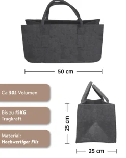 Filztasche Kaminholz Grau Tragetasche, Felt Bag Melange