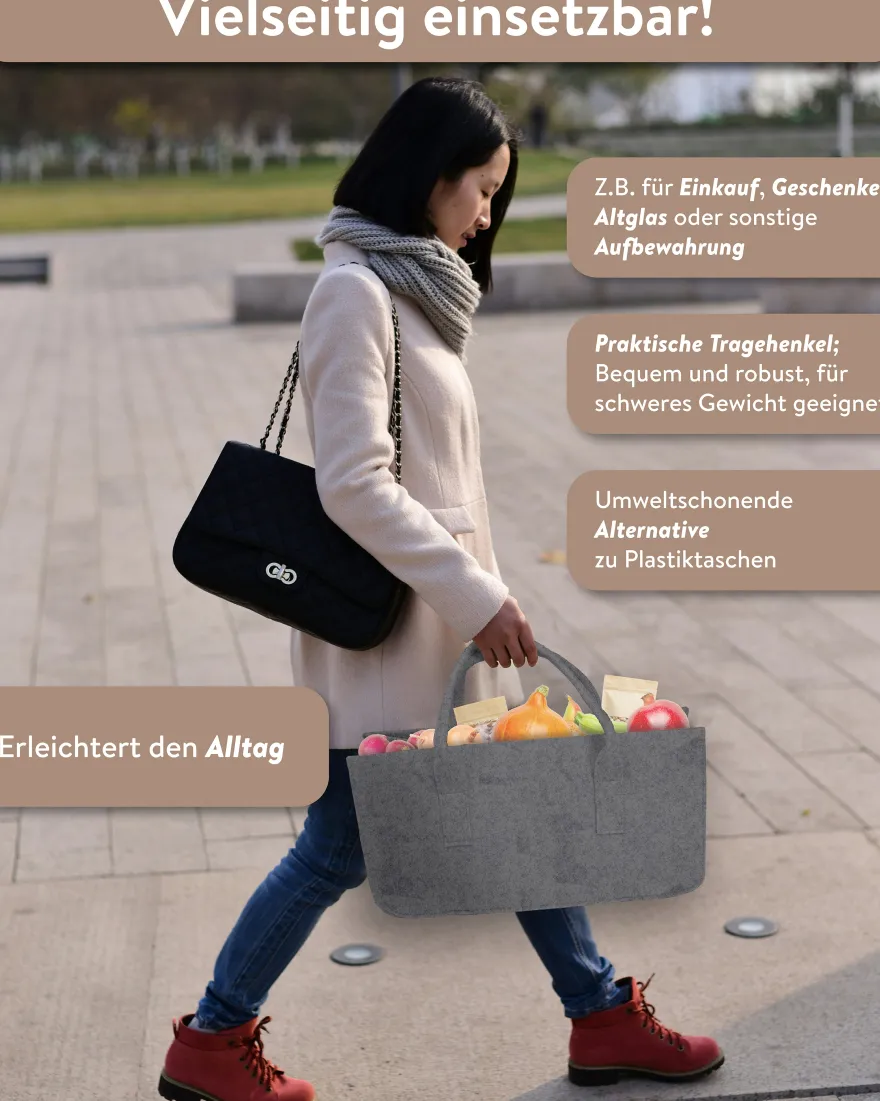 Filztasche Kaminholz Grau Tragetasche, Felt Bag Melange