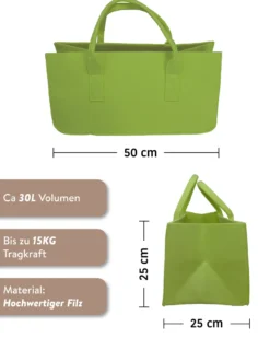 Filztasche Kaminholz Grün Tragetasche, Felt Bag