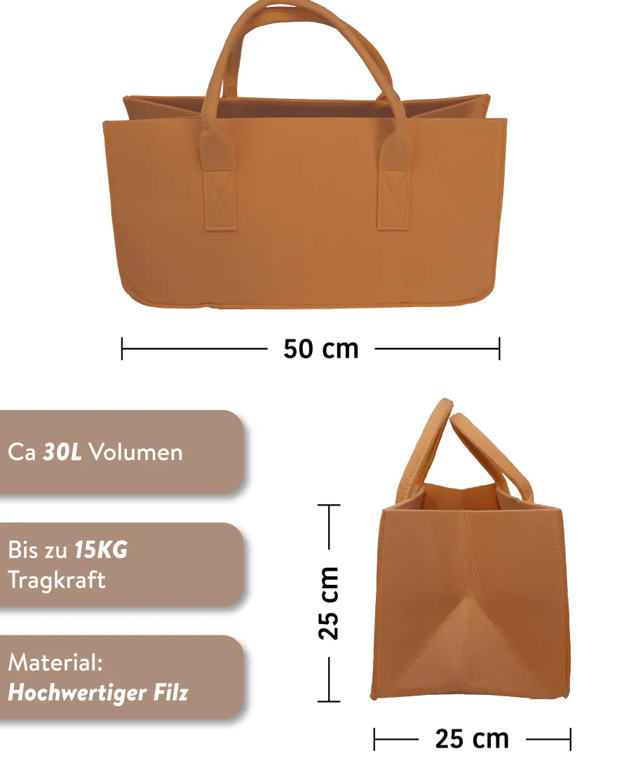 Filztasche Kaminholz Hellbraun Tragetasche, Felt Bag