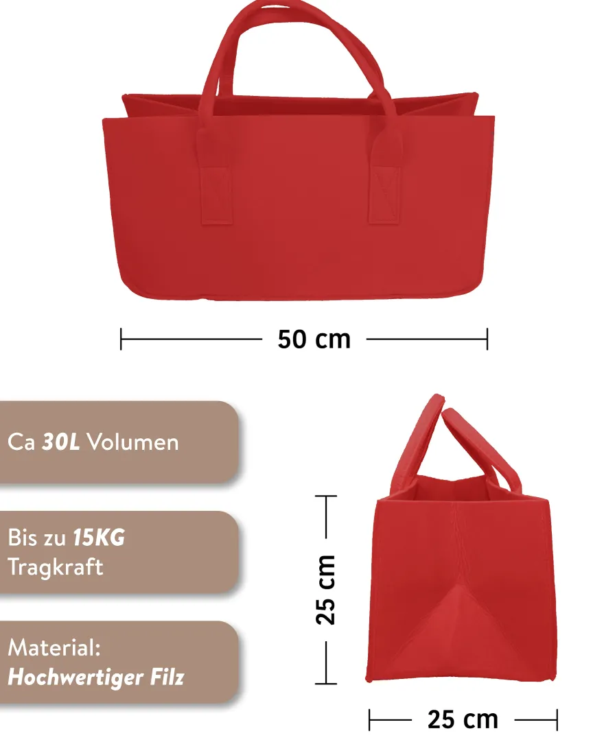 Filztasche Kaminholz Rot Tragetasche, Felt Bag