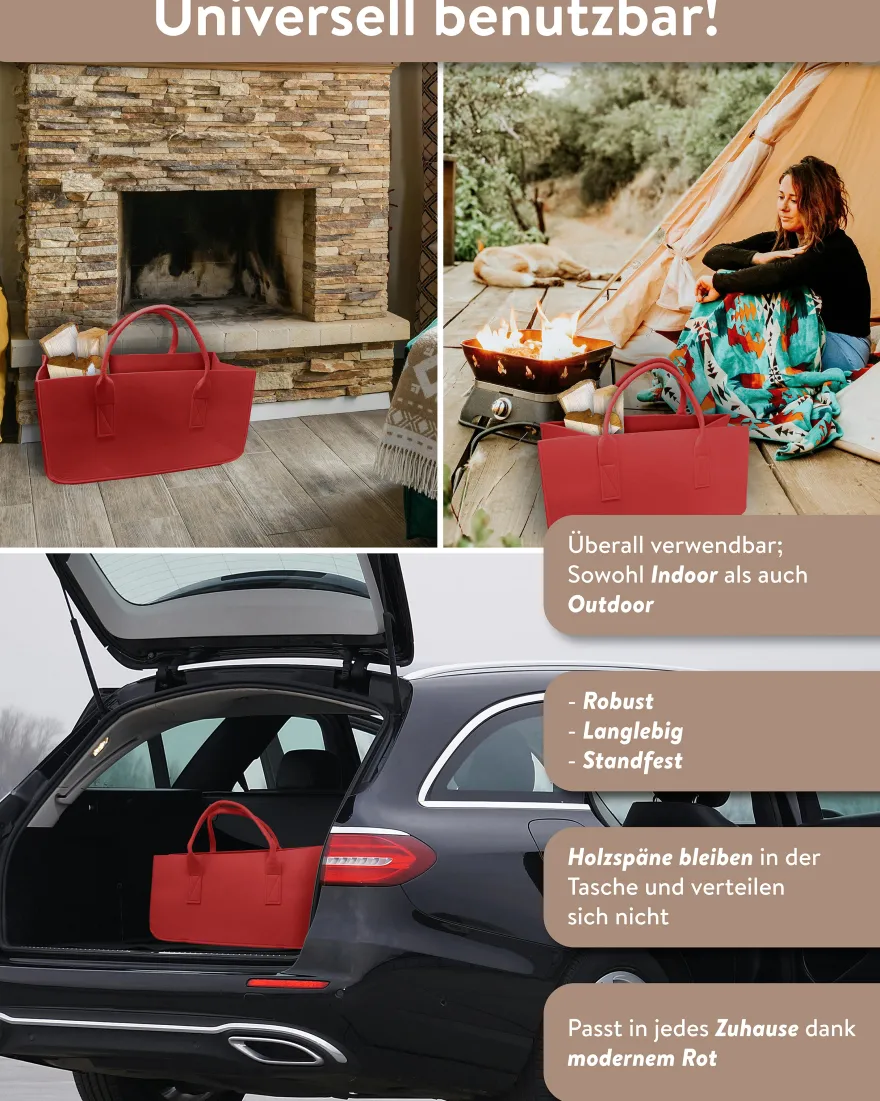 Filztasche Kaminholz Rot Tragetasche, Felt Bag