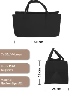 Filztasche Kaminholz Schwarz Tragetasche, Felt Bag