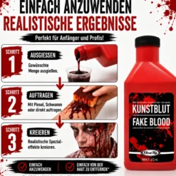 Flasche Kunstblut Theater-Blut Filmblut rot 473 ml, Halloween